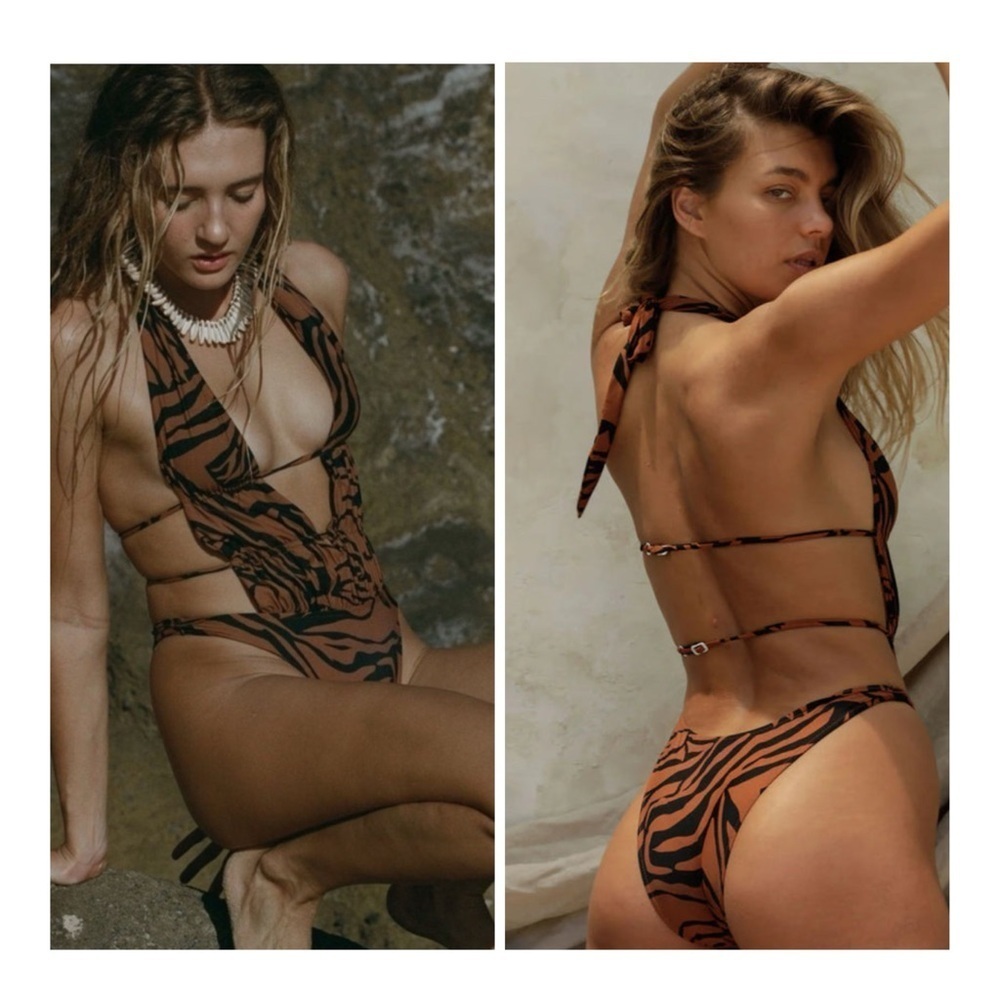 NWT Stone Fox Swim Lucia One Piece Swimsuit In Brown & Black Bengal Print | XS - Picture 4 of 13